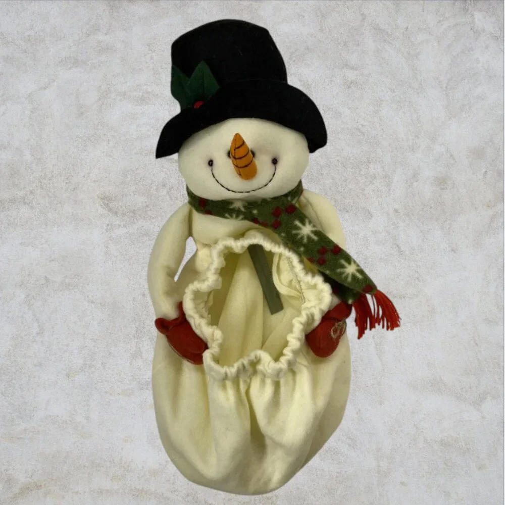 SNOWMAN BIN COVER -- Festive Felt Cover for Trashcan, Small, Pulls On, Christmas